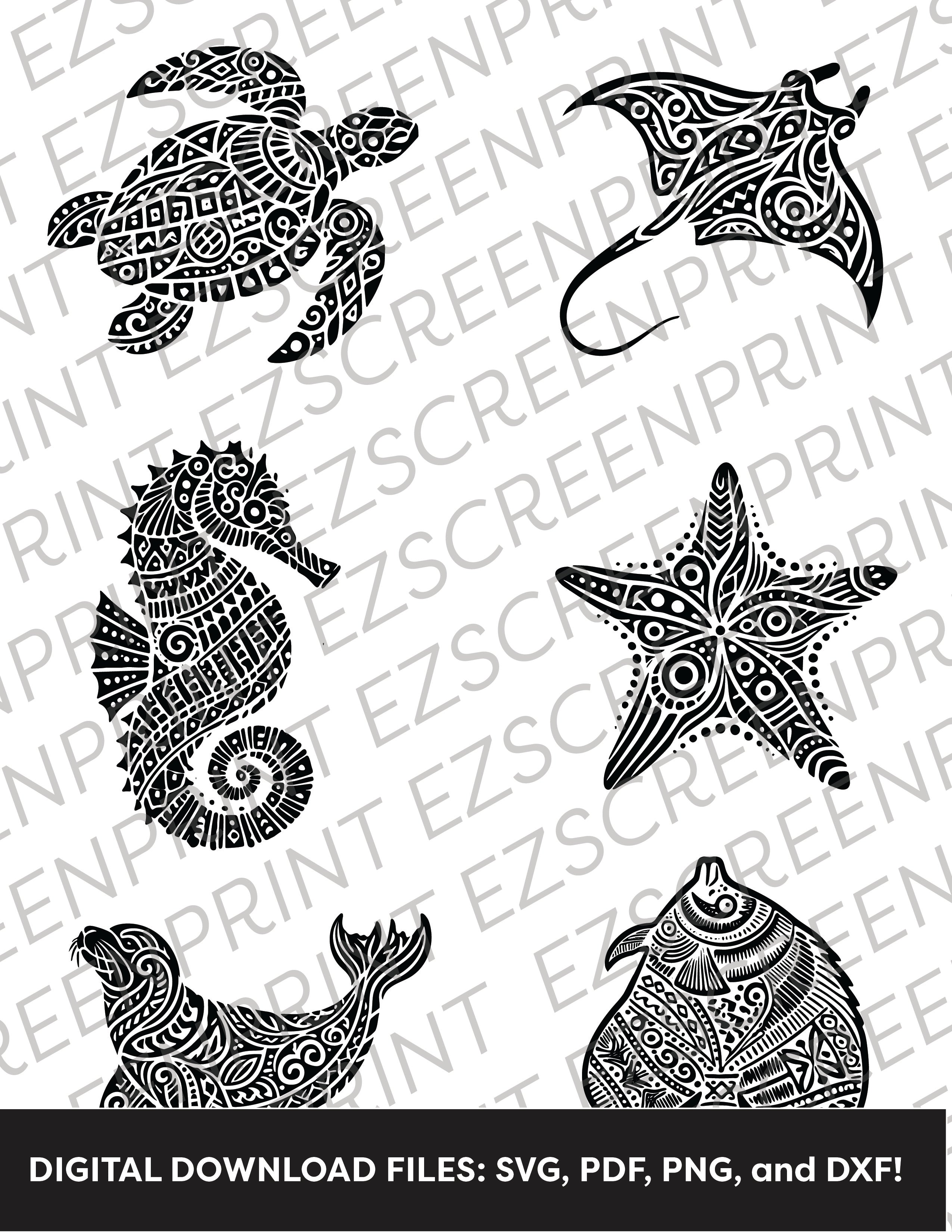 Patterned Ocean Animals Pack 2, 8.5"x11" + Digital Download