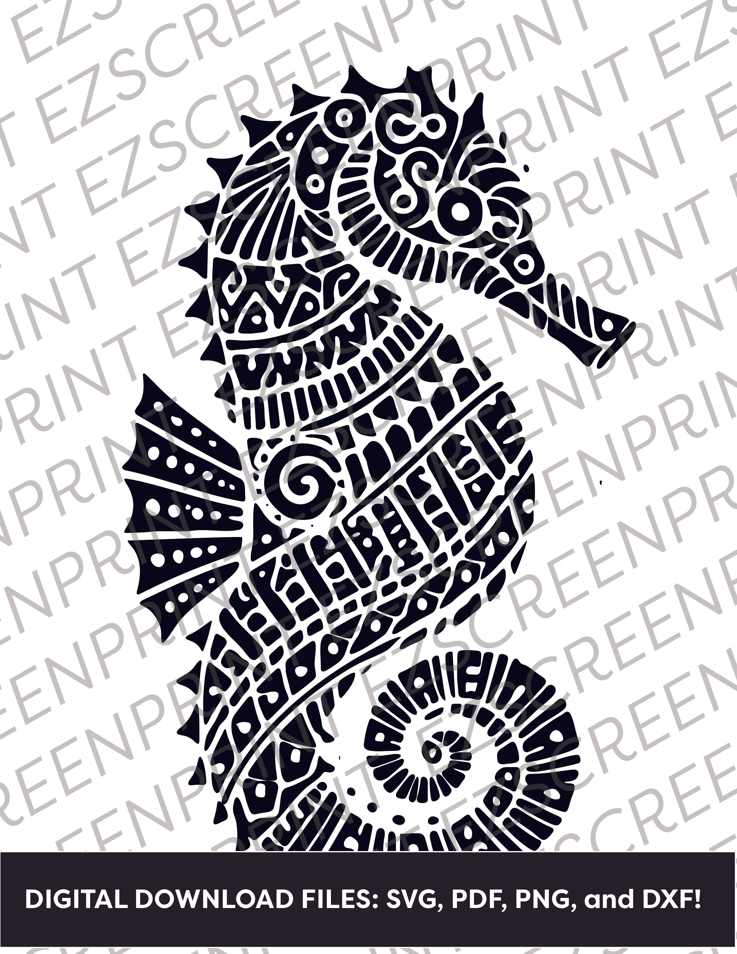 Patterned Sea Horse, Various Sizes + Digital Download