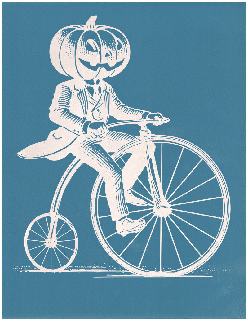 Vintage Jack o' Lantern Man Riding a Bicycle, Various Sizes + Digital Download